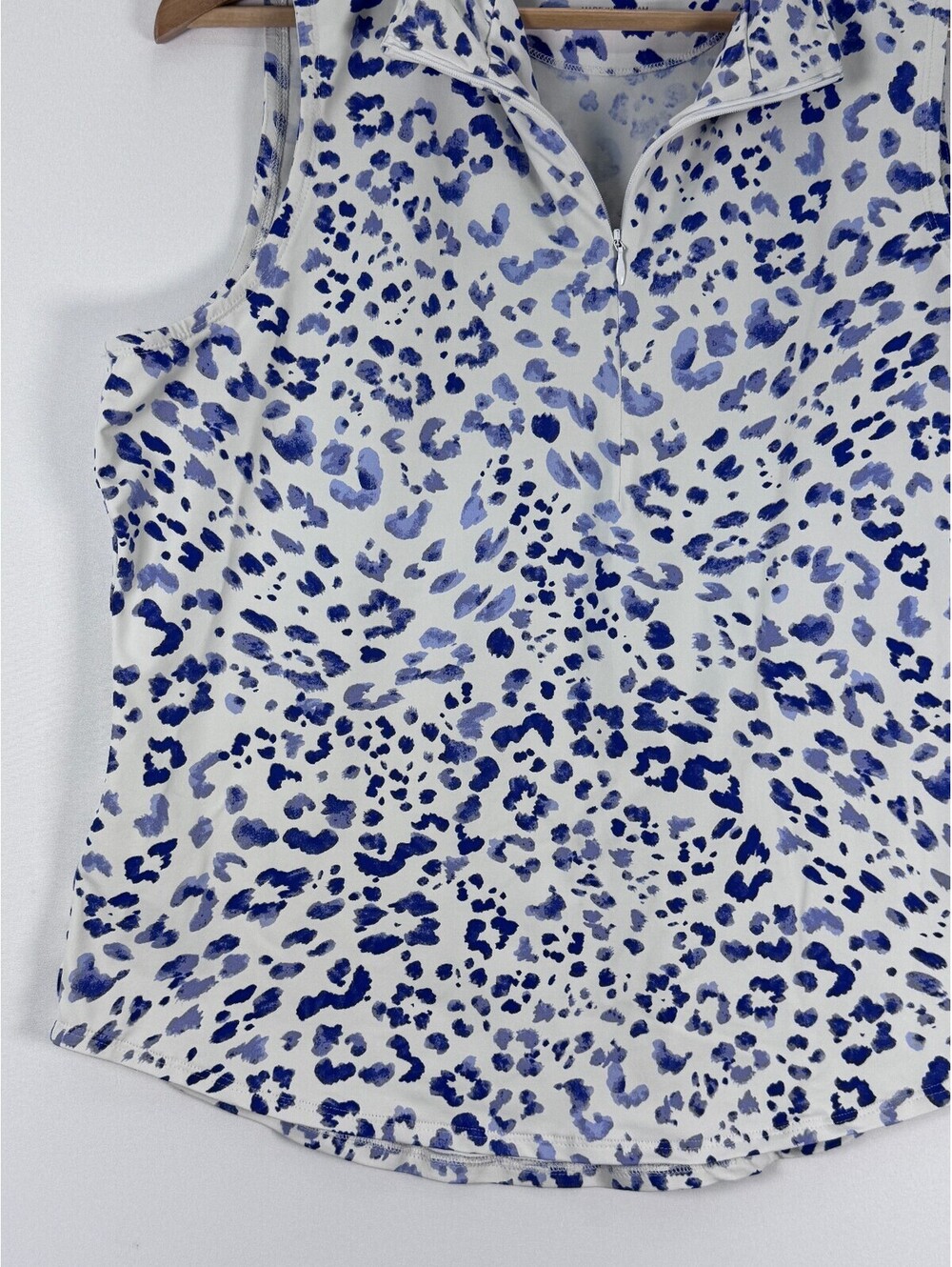 Tommy Bahama IslandZone Top Womens Large Blue Leopard Sleeveless Polo Zip - Picture 3 of 8